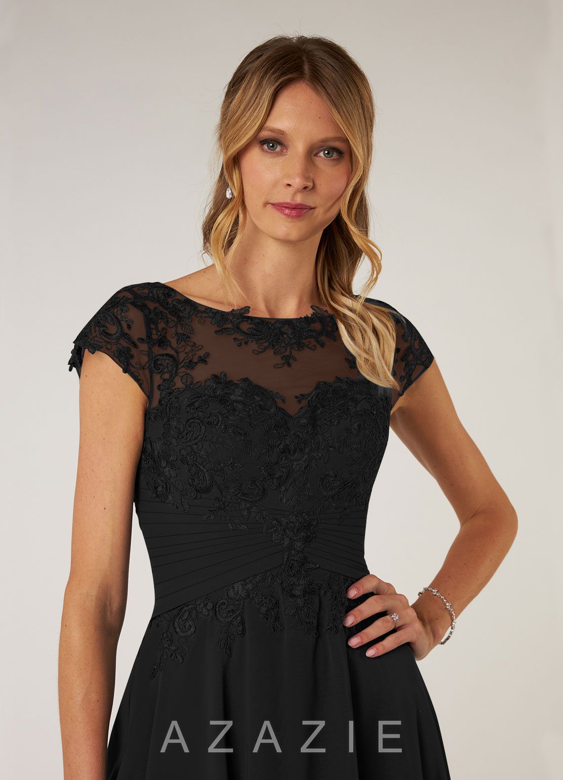 Azazie Shonda Black Lace Chiffon Dress black