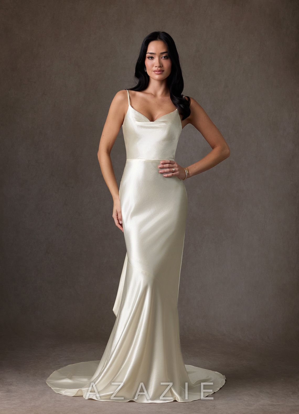 Azazie Kayla Antique White Mermaid Charmeuse Dress antique_white