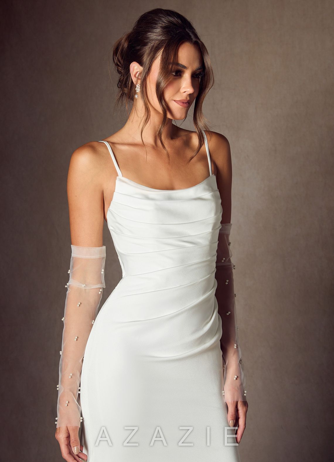 Azazie Elyse Diamond White Mermaid Strapless Crepe Back Satin Dress
