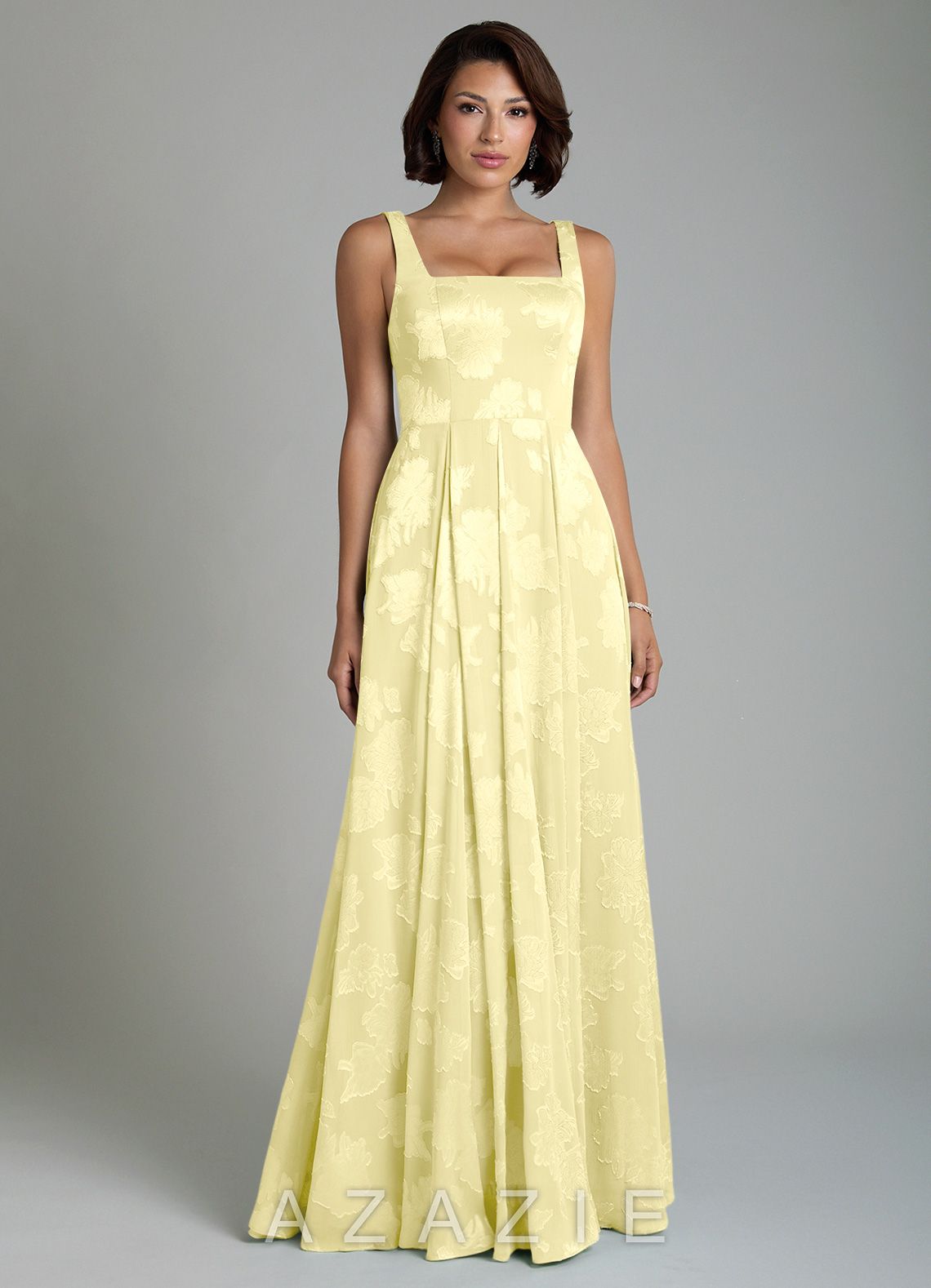 Azazie Persia Lemon Sorbet A-Line Corset Floral Jacquard Burnout Dress lemon_sorbet