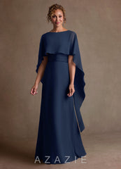 Azazie Marilla Dark Navy A-Line Pleated Chiffon Dress dark_navy