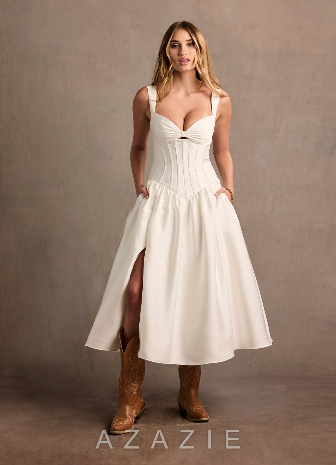 Arwen {color} Dropped Waist Midi Dress  sp_cream_#cr134128