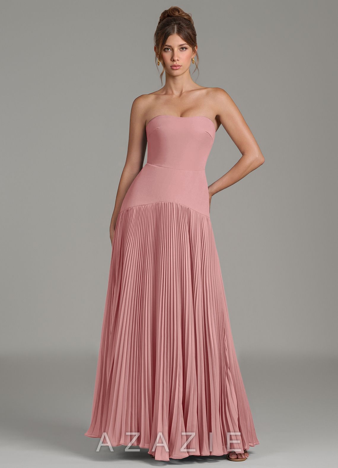 Azazie Yuliana Dusty Rose A-Line Strapless Chiffon Dress