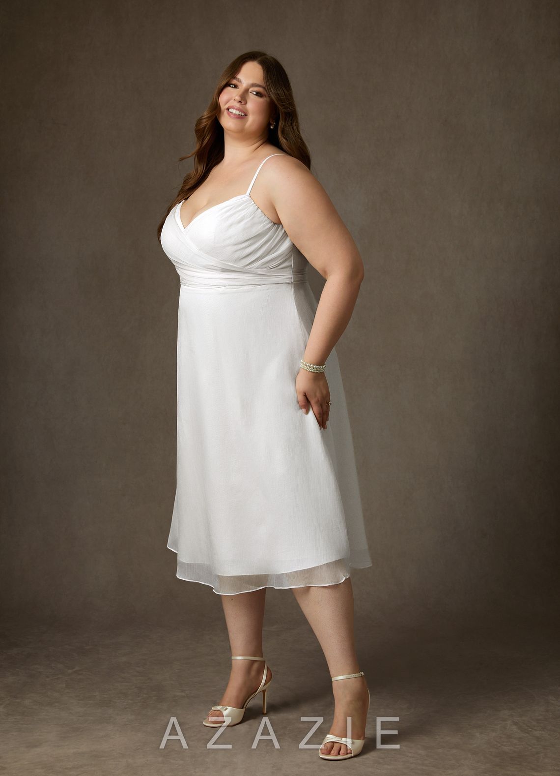 Azazie Kali Wedding Dress Diamond White A-Line V-Neck Pleated Crinkle Chiffon Dr