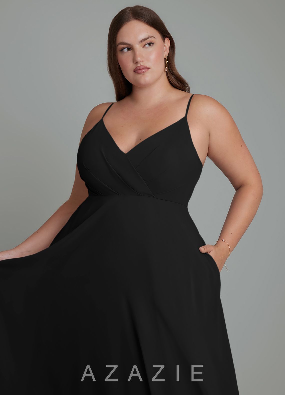 Azazie Amani Black A-Line Pleated Chiffon Dress black