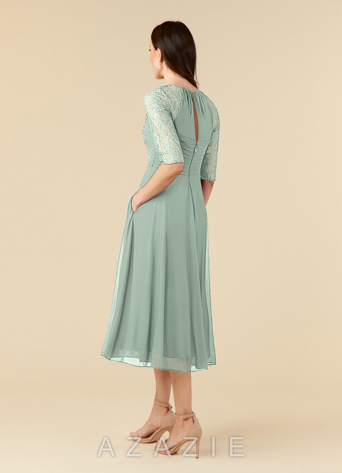 Azazie Gracelyn Agave A-Line Lace Dress agave
