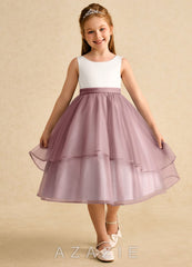 Azazie Rene Ivory Dusty Rose A-Line Bow Tulle Dress ivory/dusty_rose