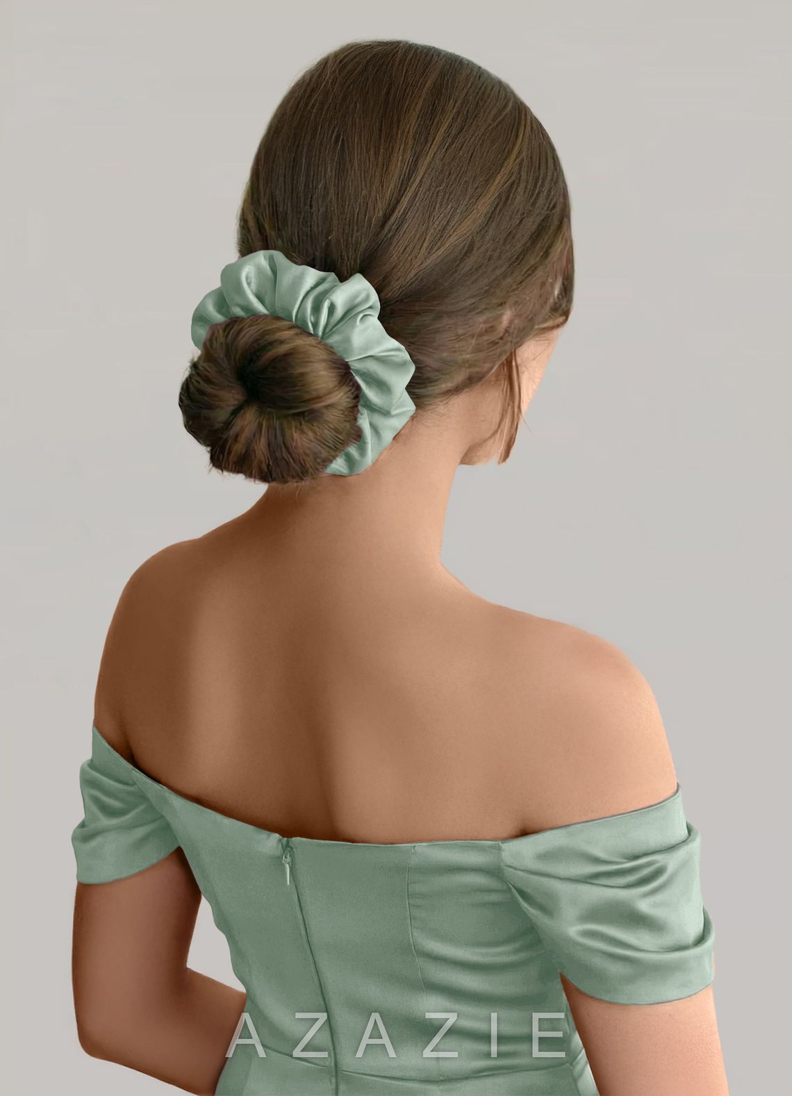 Matching Color Mixed Color Bridesmaid Stretch Satin Over Size Scrunchie Set  agave/white_alabaster
