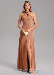 Azazie Tracie Bronzer A-Line Side Slit Stretch Satin Dress