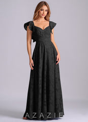 Azazie Leilani Black A-Line Sweetheart Neckline Floral Burnout Dress