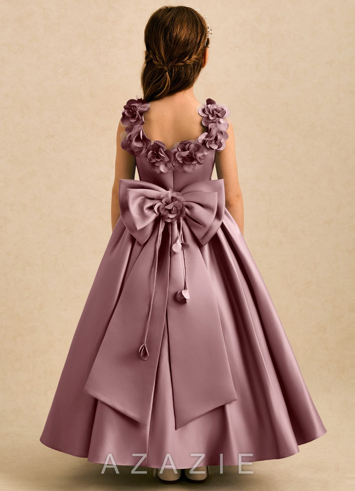 Azazie Eden Dusty Rose Ball-Gown Pleated Matte Satin Dress dusty_rose