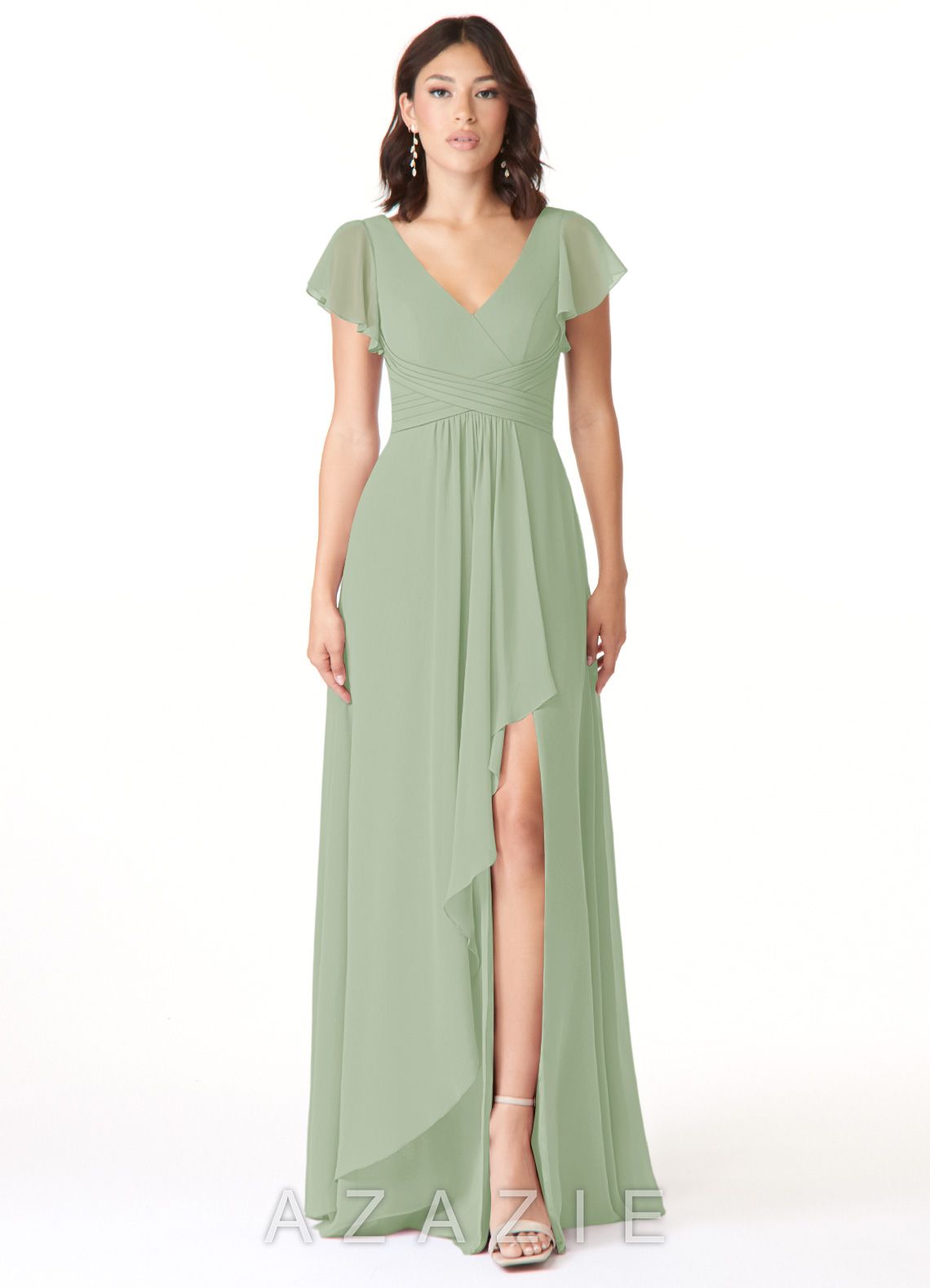 Azazie Omari Dusty Sage A-Line Chiffon Dress