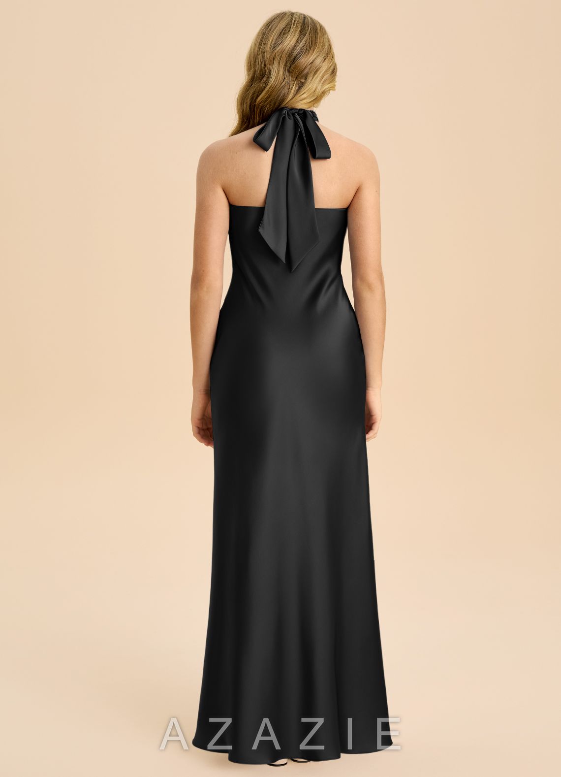 Azazie Chickie Junior Black Sheath Pleated Stretch Satin Dress black