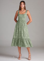 Azazie Alissa Agave A-Line with Pockets Floral Burnout Dress agave