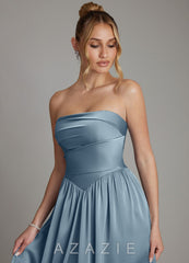 Azazie Zena Dusty Blue A-Line Strapless Stretch Satin Dress dusty_blue