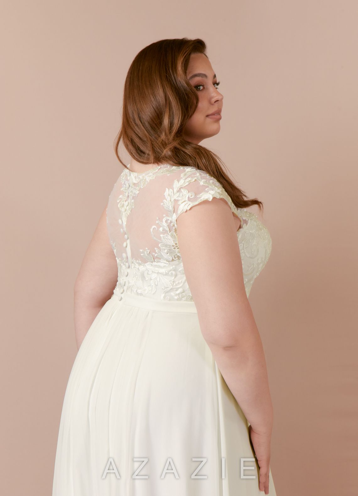 Azazie Brynslee Wedding Dress Cream A-Line Scoop Sequins Chiffon Dress cream