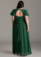 Azazie Madisynn Bow Chiffon Floor-Length Dress dark_green