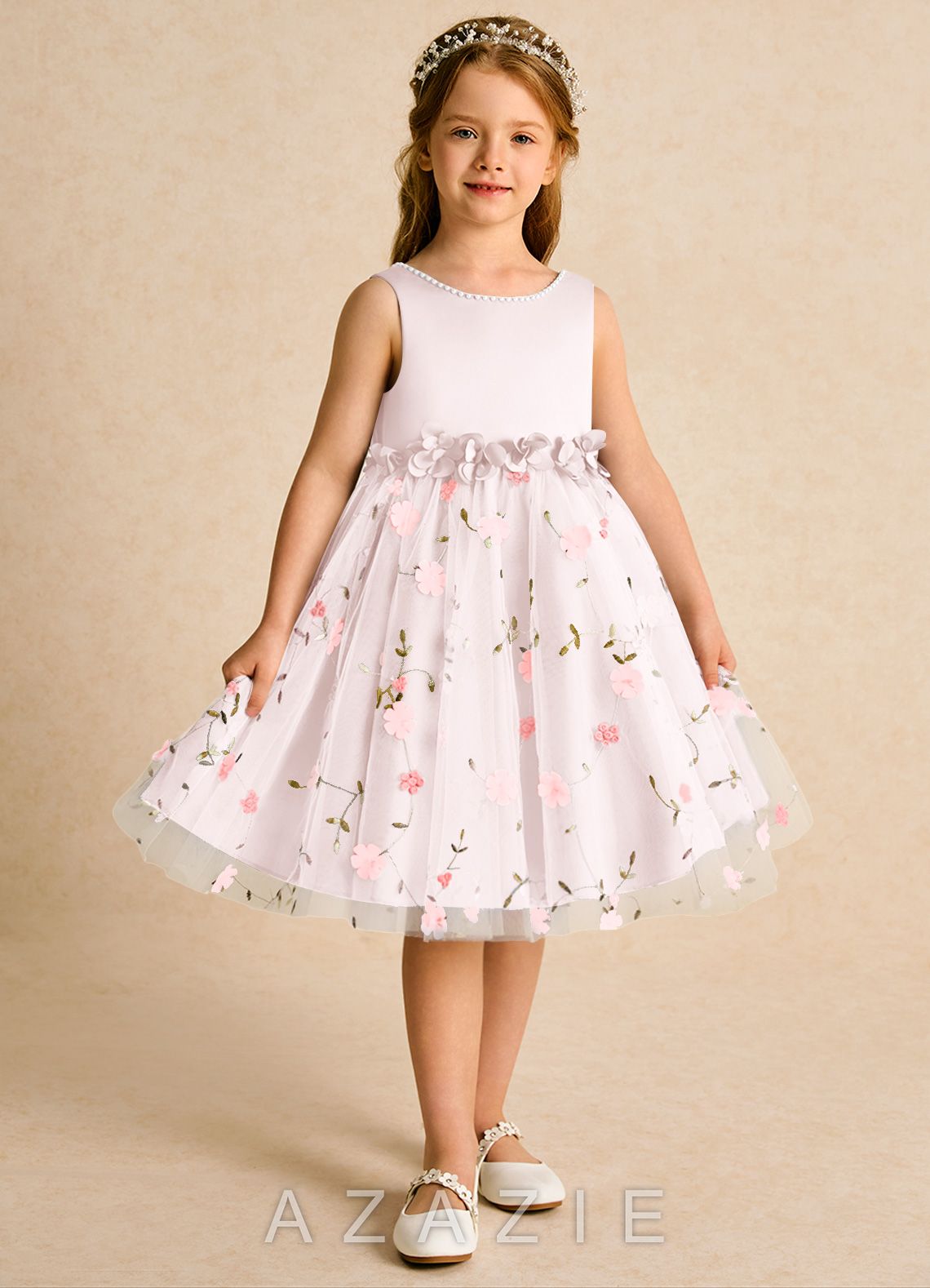 Azazie Starri Blushing Pink Ball-Gown Beaded Matte Satin Dress blushing_pink