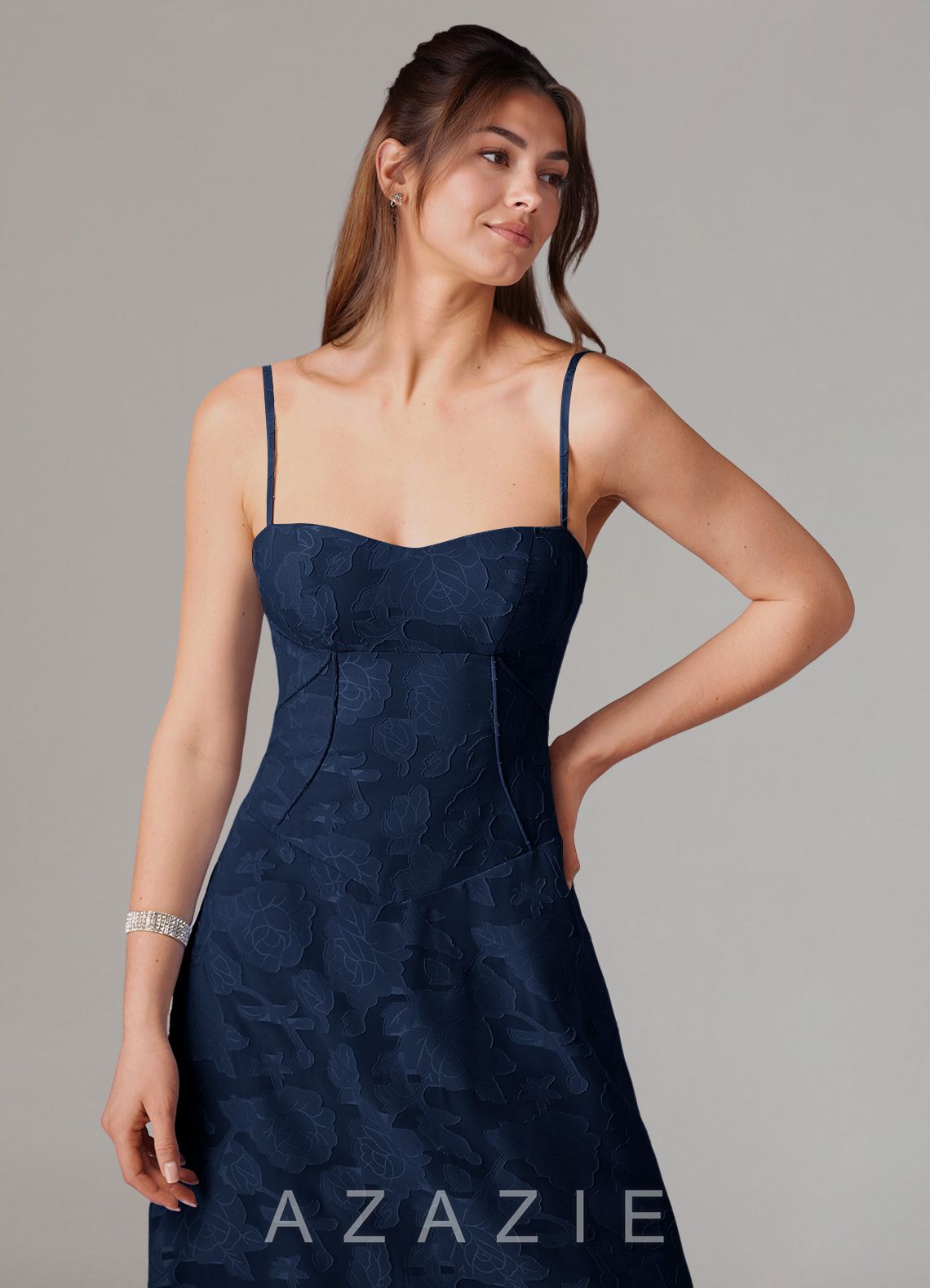 Azazie Valentine Dark Navy A-Line Sweetheart Neckline Floral Burnout Dress dark_navy