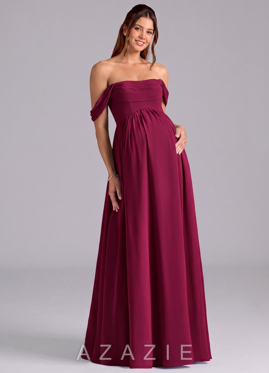 Azazie Saige A-Line Pleated Chiffon Floor-Length Dress burgundy
