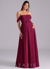 Azazie Saige A-Line Pleated Chiffon Floor-Length Dress burgundy