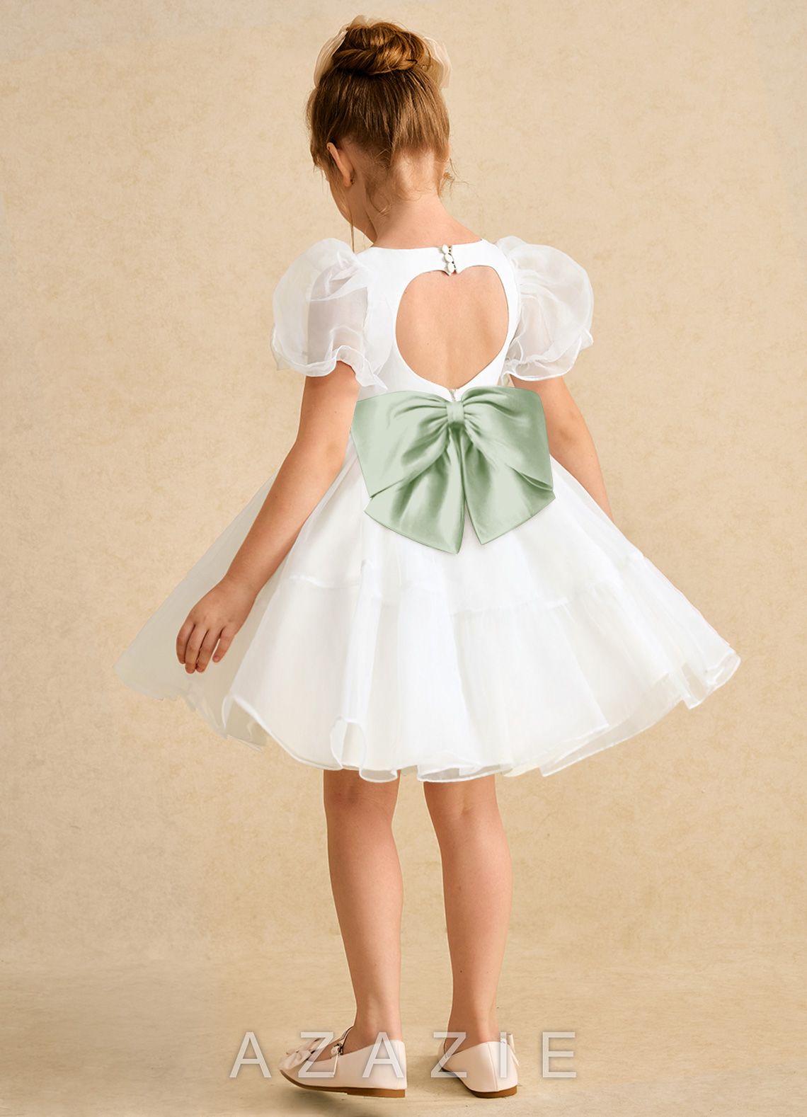 Azazie Debbie Ivory Dusty Sage Ball-Gown Sweetheart Neckline Organza Dress ivory/dusty_sage