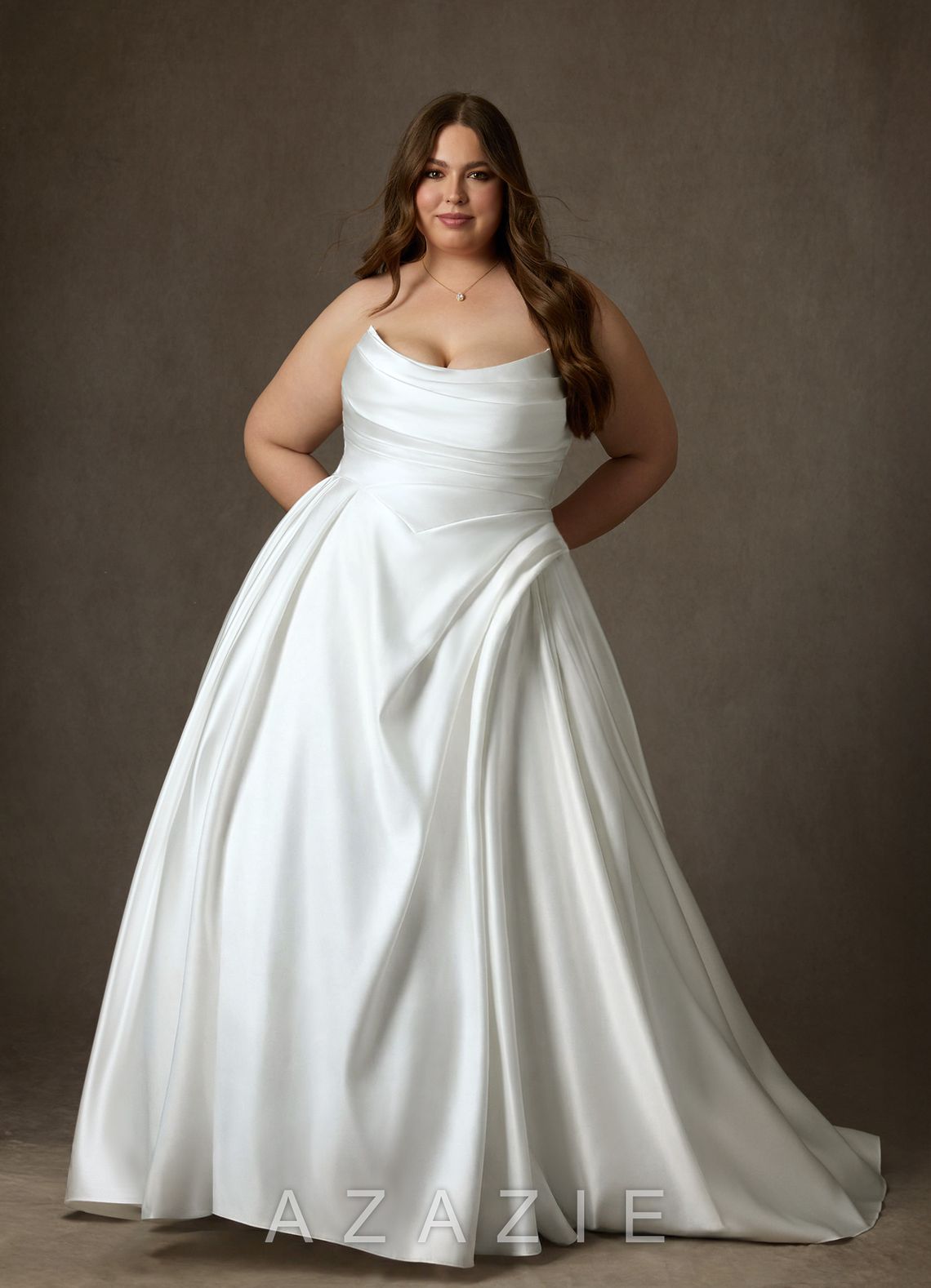 Azazie Adelise Diamond White Ball-Gown Strapless Satin Dress diamond_white