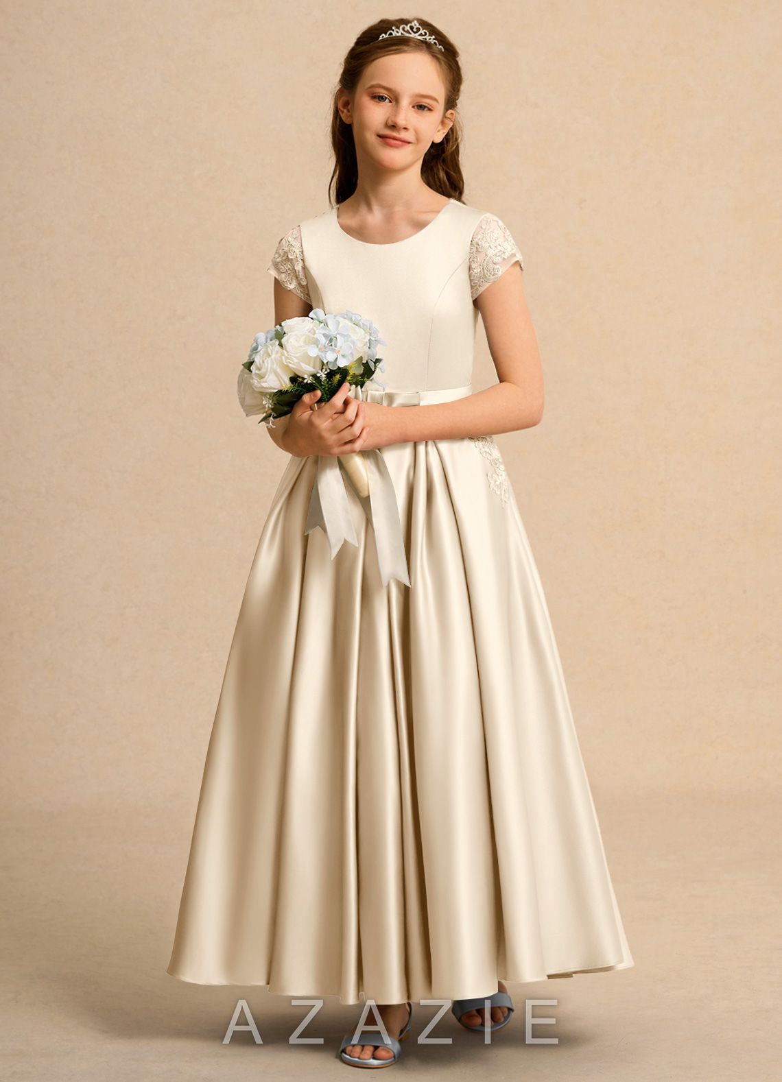 Azazie Bunny Girls Formal Champagne Ball-Gown Lace Dress champagne