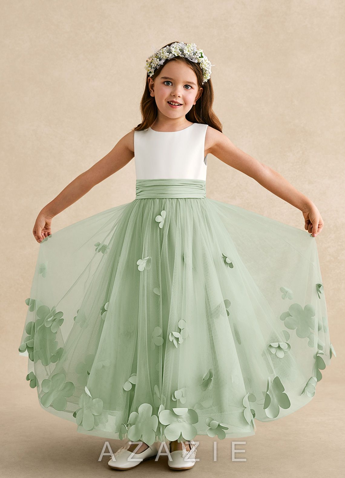 Azazie Vi Dusty Sage A-Line Sleeveless Tulle Dress dusty_sage