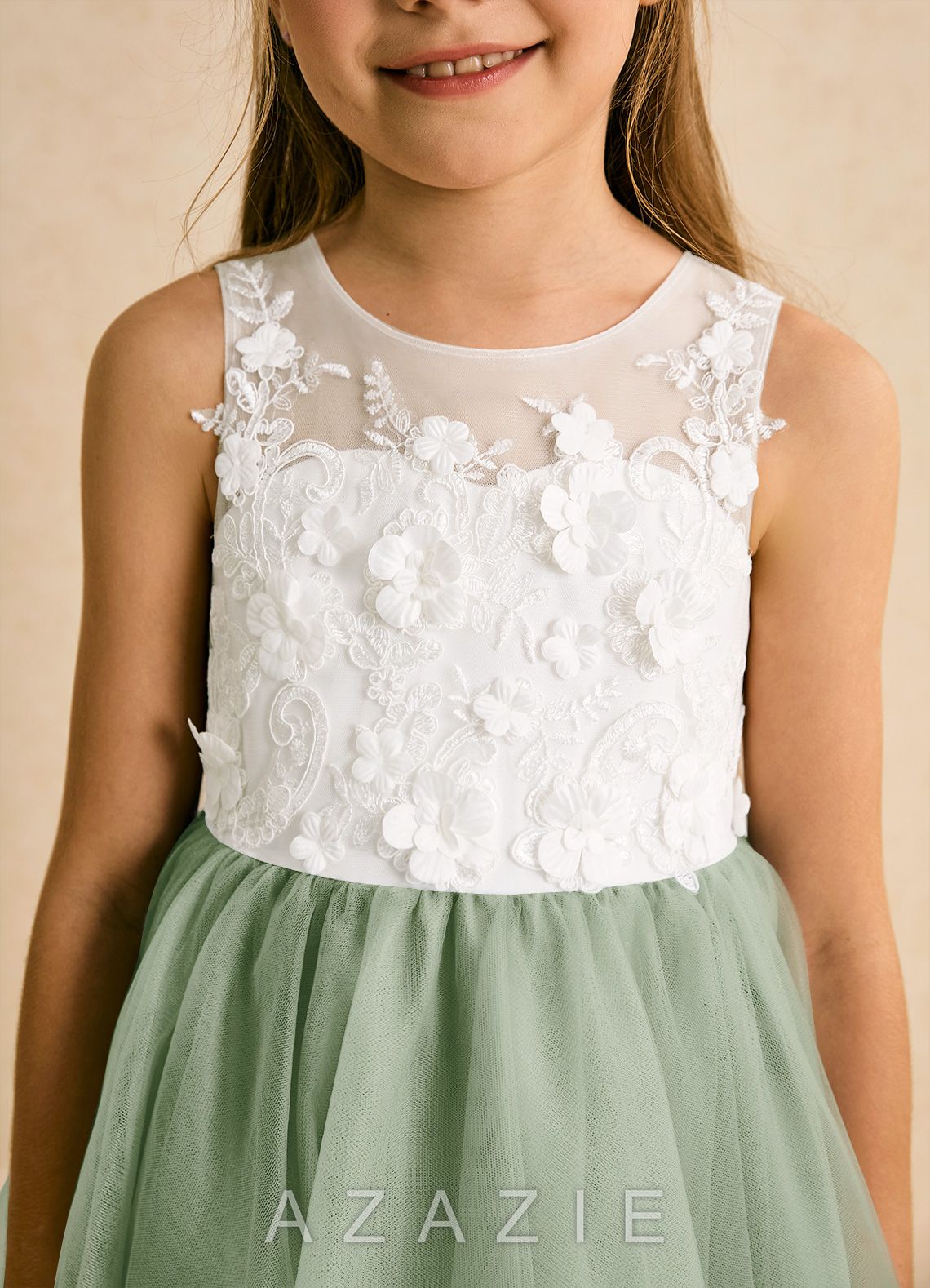 Azazie Lina Ivory Dusty Sage Ball-Gown Lace Dress ivory/dusty_sage