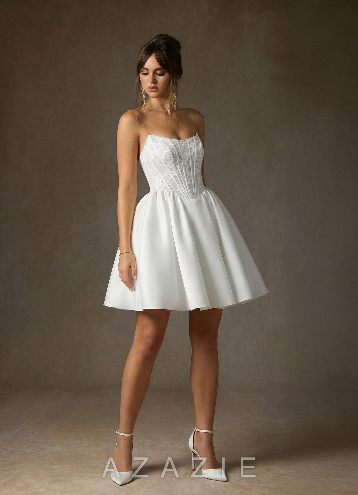 Azazie Barica Diamond White A-Line Strapless Lace Dress diamond_white