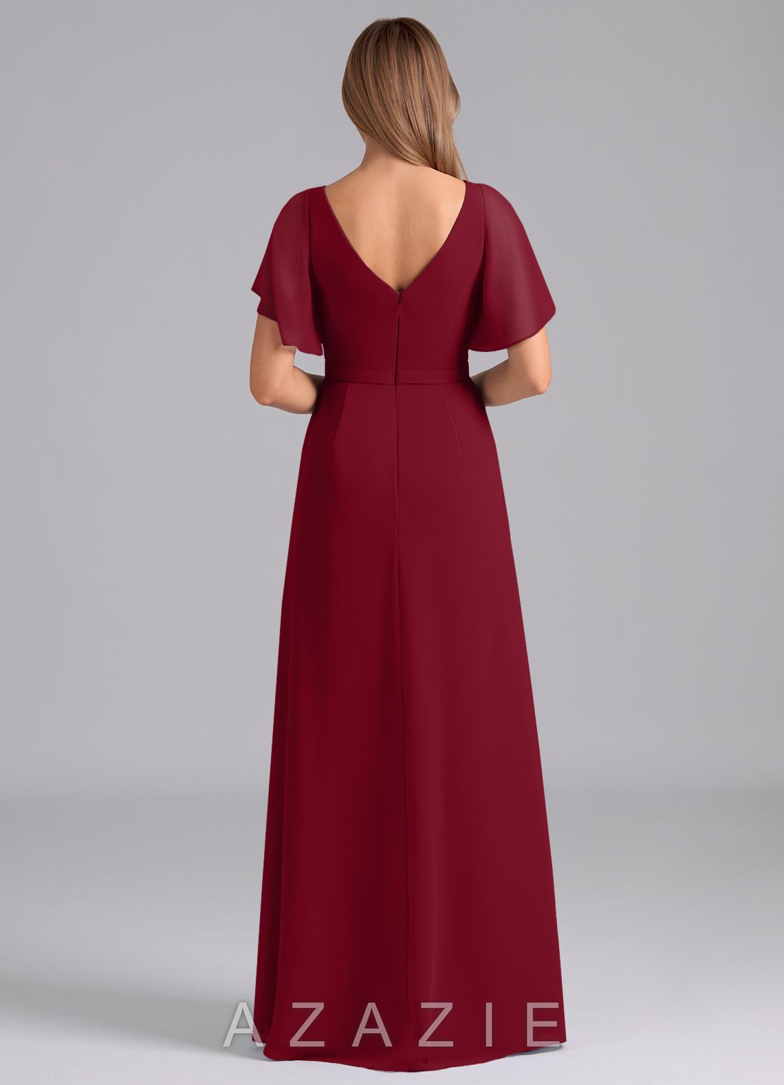 Azazie Ambrosia Burgundy A-Line Pleated Chiffon Dress burgundy