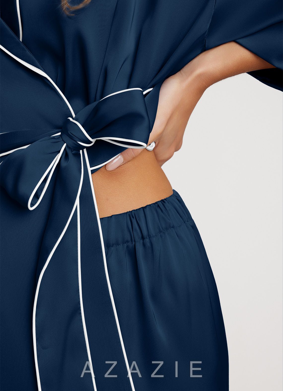 Satin Trim Pajama Set  dark_navy