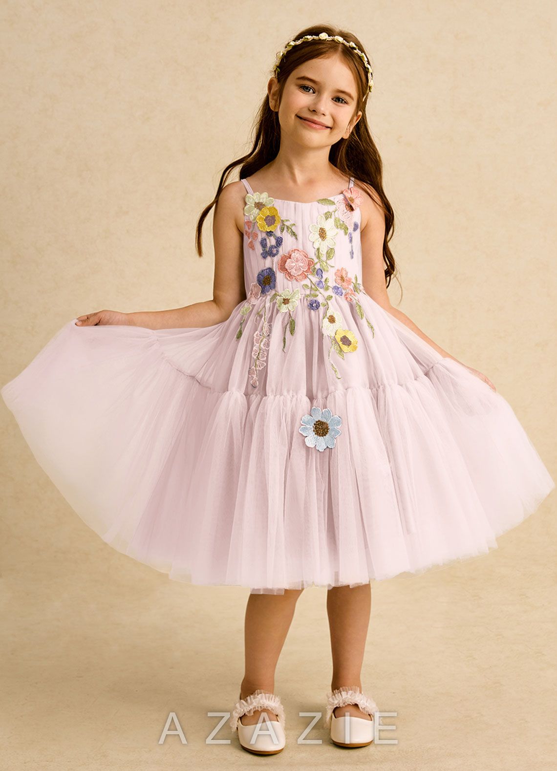 Azazie Osea Blushing Pink Ball-Gown Pleated Tulle Dress blushing_pink