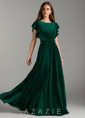 Azazie Daphne A-Line Velvet Floor-Length Dress with Belt