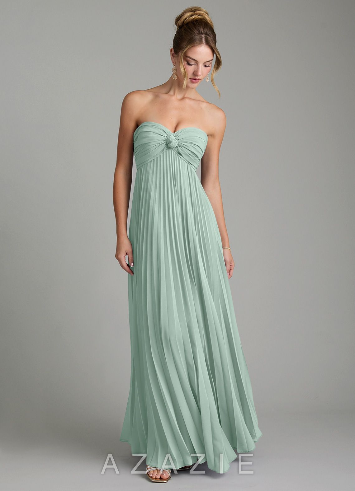 Azazie Tempest Agave Empire Corset Chiffon Convertible Dress agave