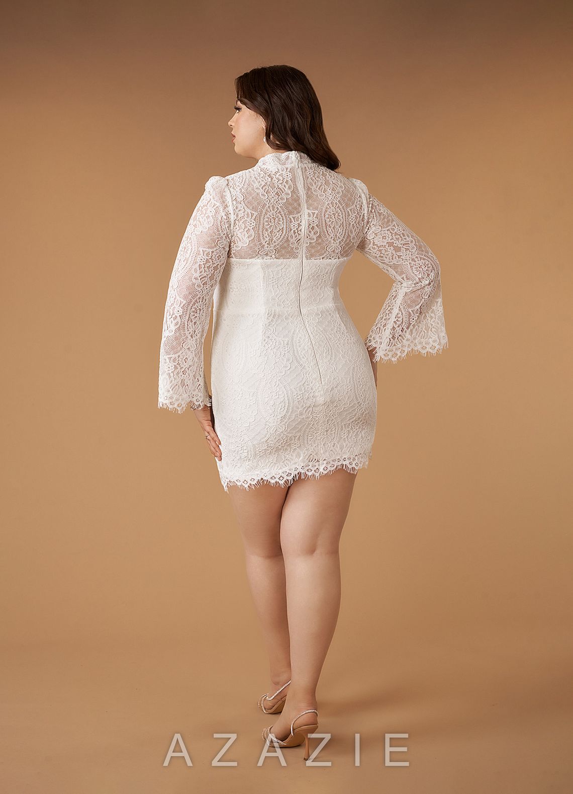 Azazie Ivie Diamond White Sheath High Neck Lace Dress diamond_white