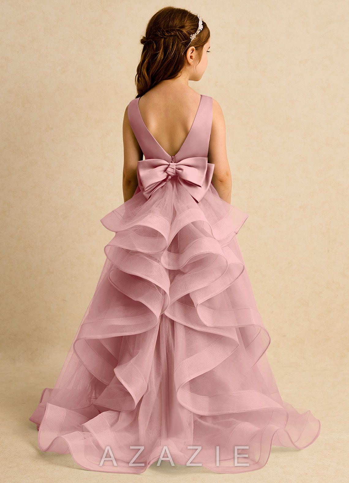 Azazie Lior Dusty Rose Ball-Gown Pleated Tulle Dress dusty_rose