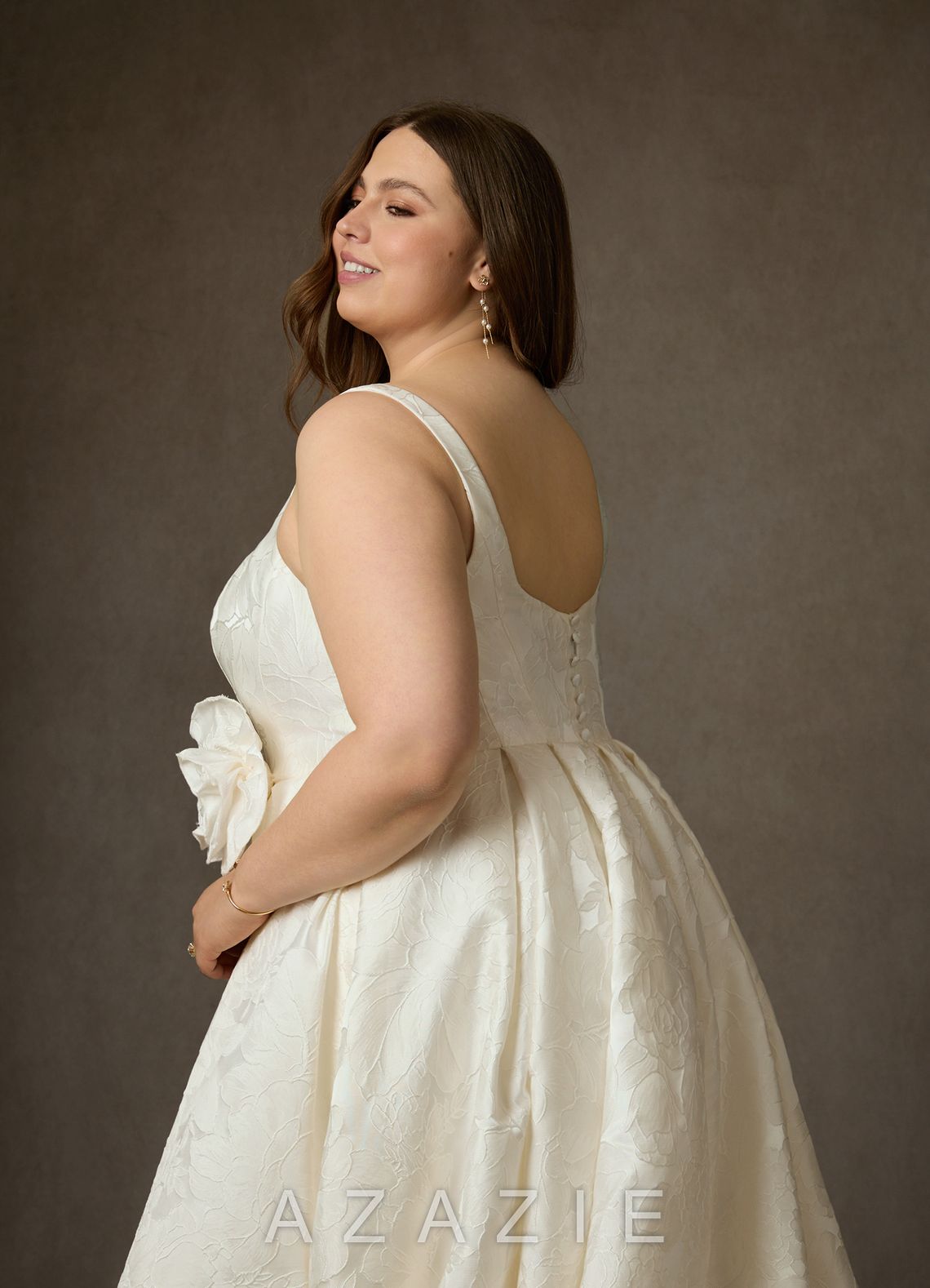 Azazie Ruby Antique White Ball-Gown with Pockets Floral Jacquard Dress antique_white