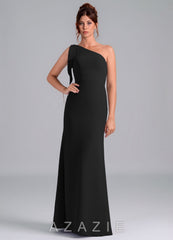 Azazie Rinna Black Mermaid One Shoulder Chiffon Dress