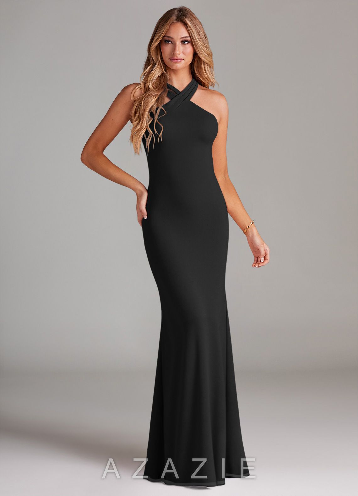 Azazie Doretta Black Mermaid Pleated Chiffon Dress