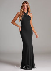 Azazie Doretta Black Mermaid Pleated Chiffon Dress