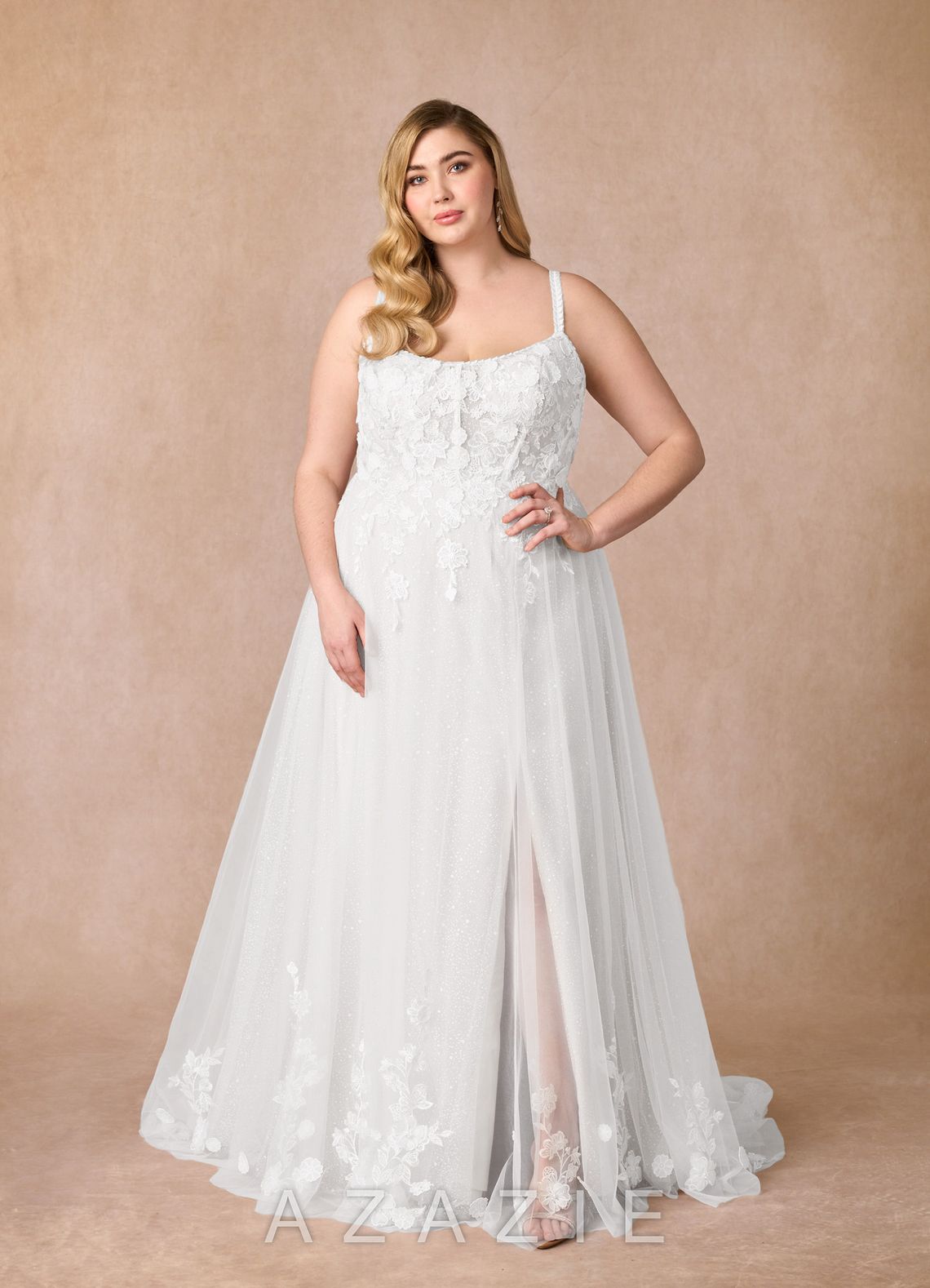 Azazie Jovana Wedding Dress Diamond White A-Line Scoop Tulle Dress diamond_white