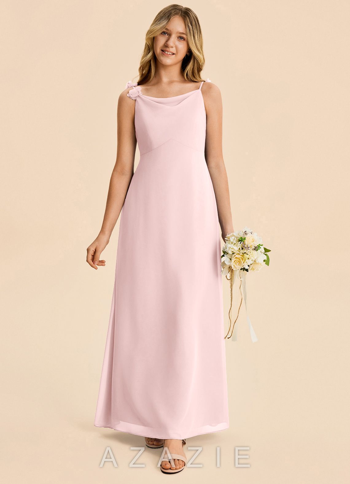 Azazie Gumdrop Junior Blushing Pink Empire Pleated Chiffon Dress blushing_pink