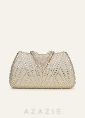Crystal Embellished Clutch Bag with Dual Detachable Chain Straps