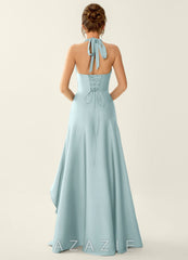 Titania Mist Satin Halter Ruffled Vacation Dress