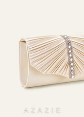 Crystal Pleated Satin Envelope Clutch Bag