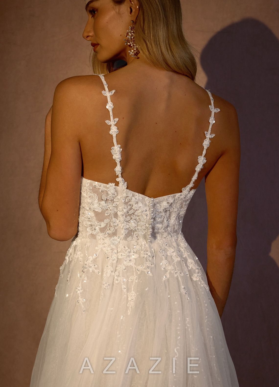 Azazie Florian Wedding Dress Diamond White A-Line V-Neck Sequins Tulle Dress diamond_white