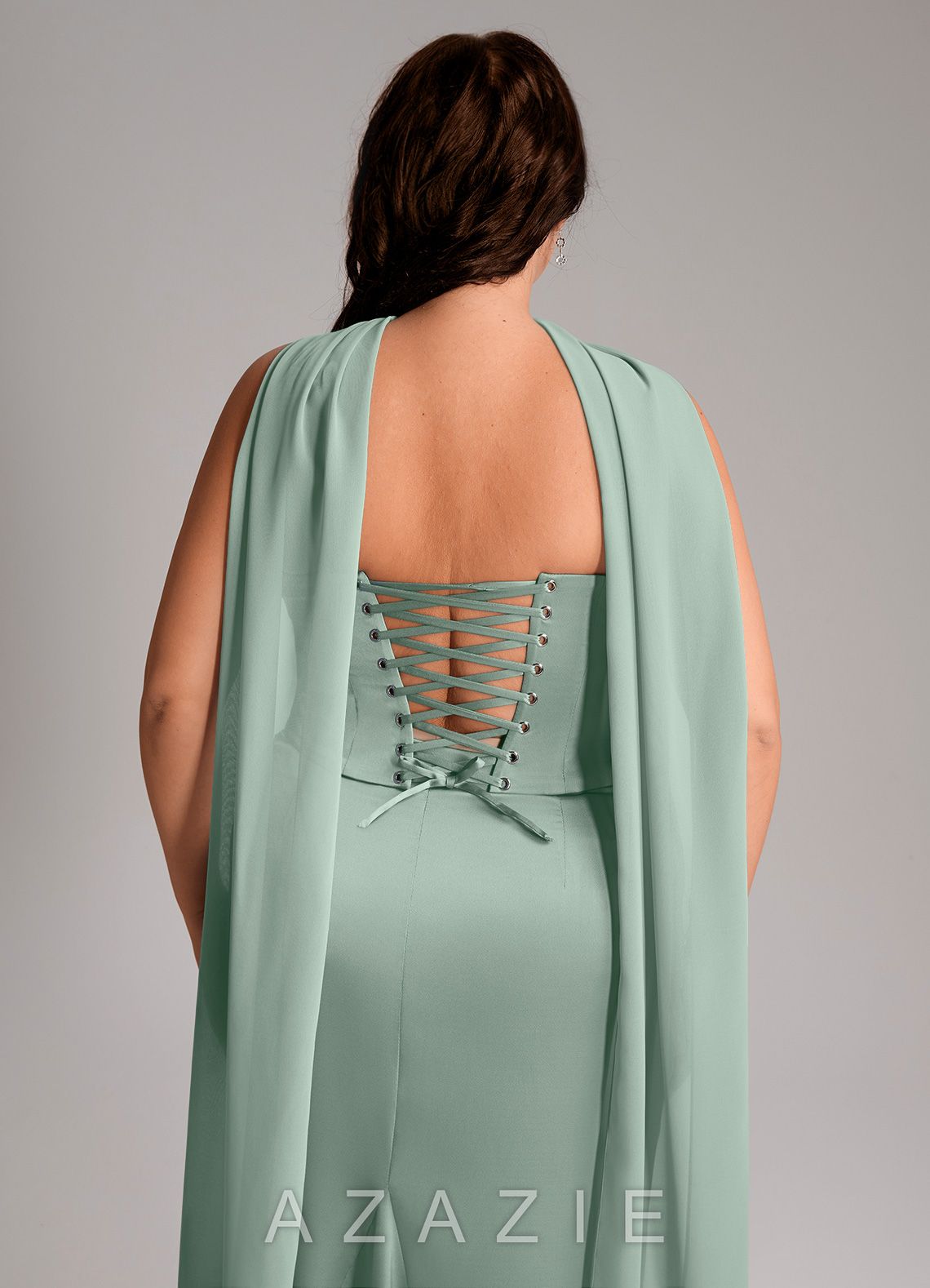 Azazie Sorrel Agave Mermaid Strapless Stretch Satin Convertible Dress agave
