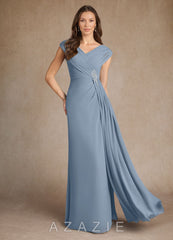 Azazie Bronson Dusty Blue A-Line Pleated Chiffon Dress